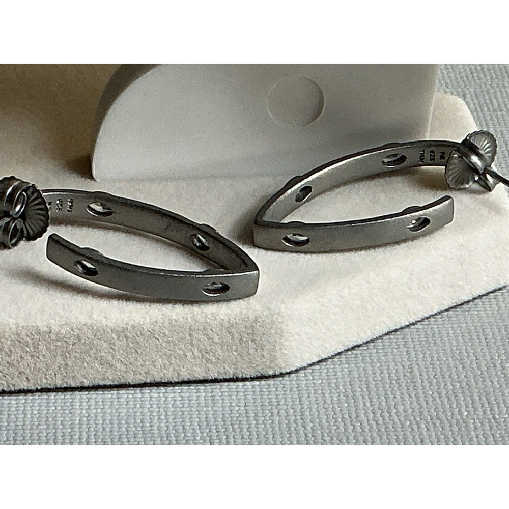 Freida Rothman 925 Sterling Silver Oxidized Marquise CZ Hoop Earrings Signed - Picture 4 of 5